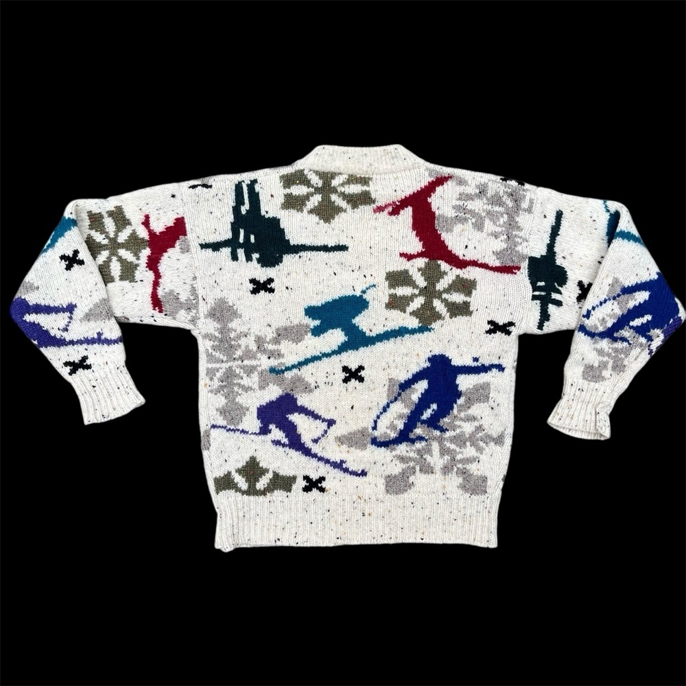 Vintage 90s 100% Wool Boston Traders Ivory Cream Ski Pattern Sweater